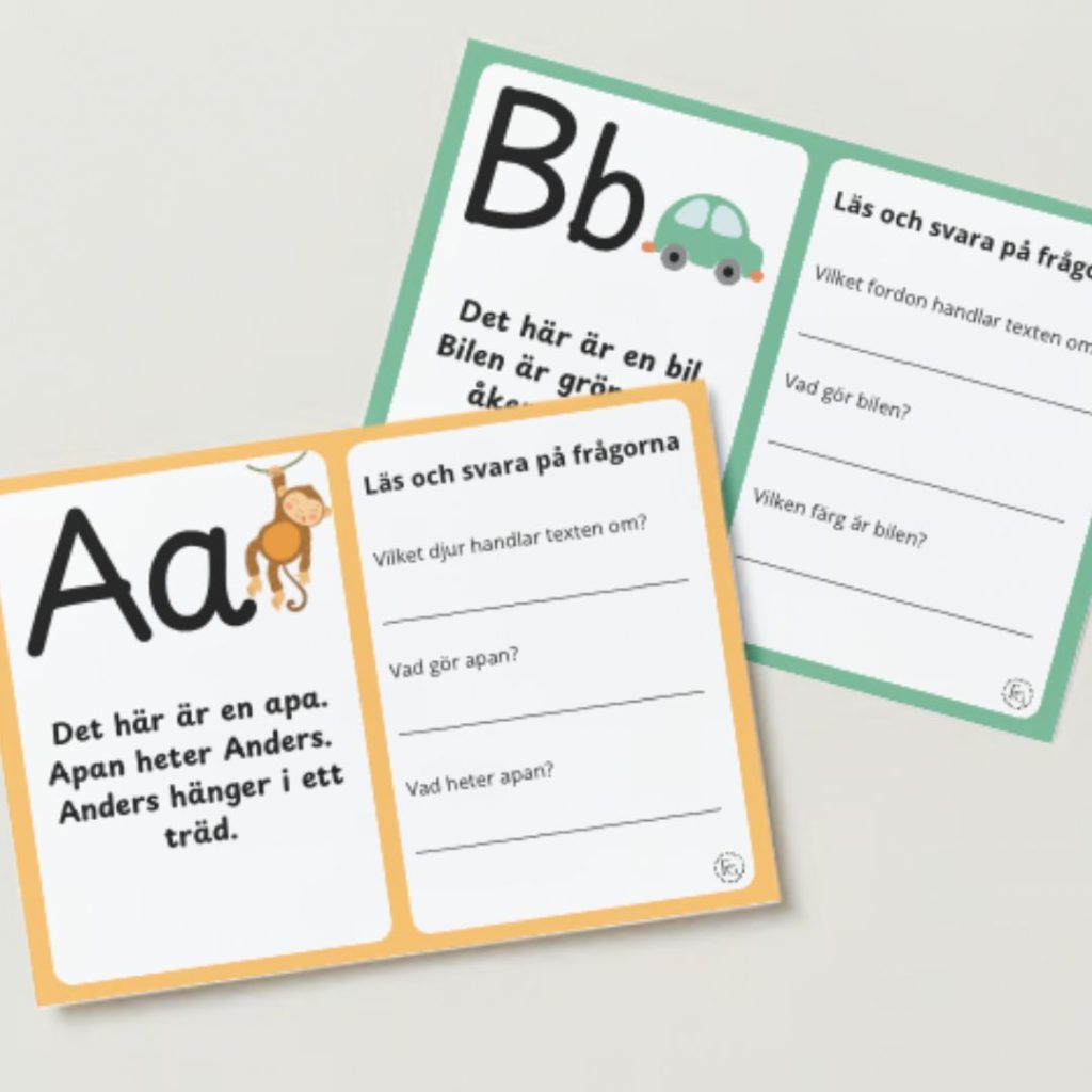 Läsförståelse kort, alfabetet