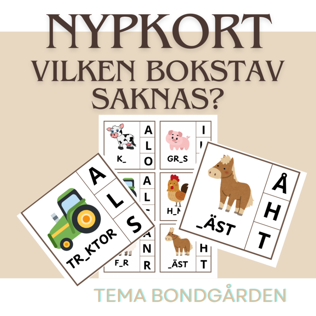 Nypkort – Vilken bokstav saknas? tema bondgården
