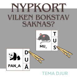 Nypkort - Vilken bokstav saknas? tema DJUR