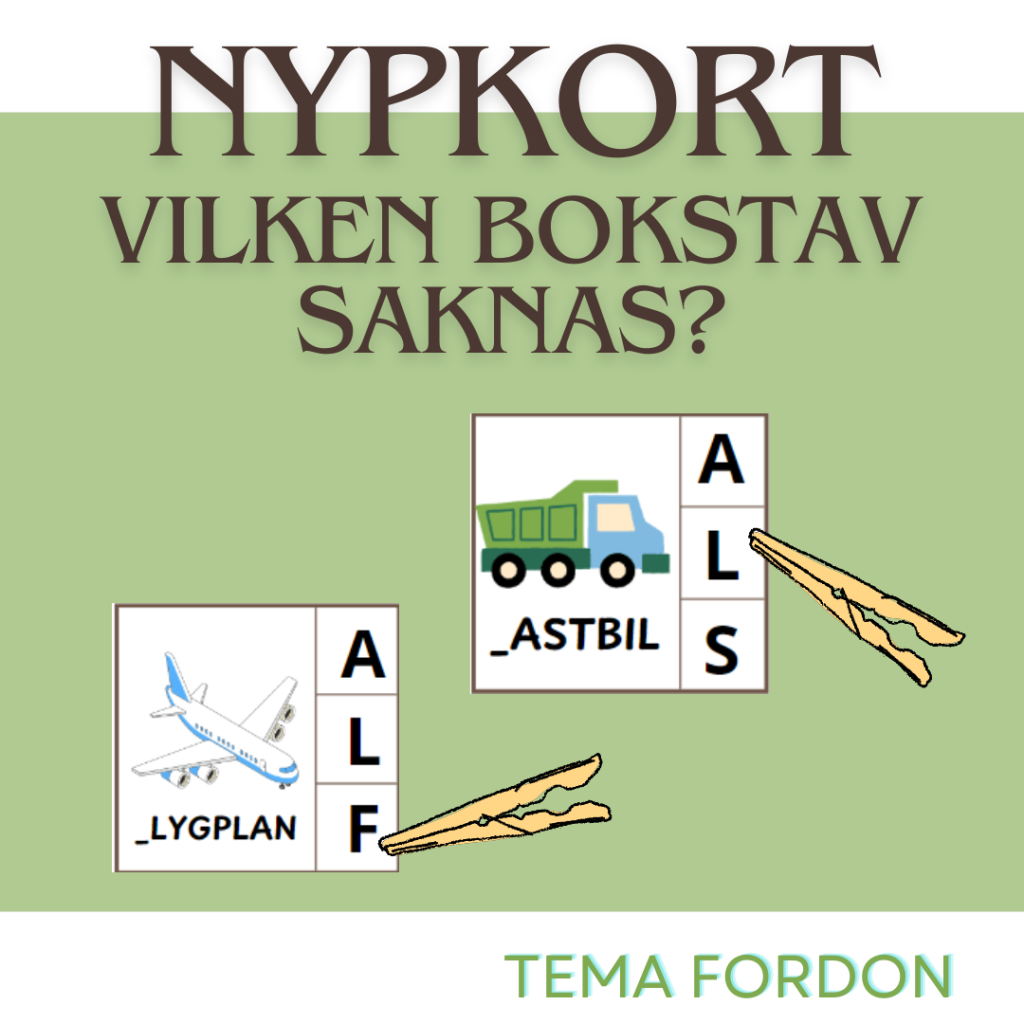 Nypkort – Vilken bokstav saknas? – tema fordon