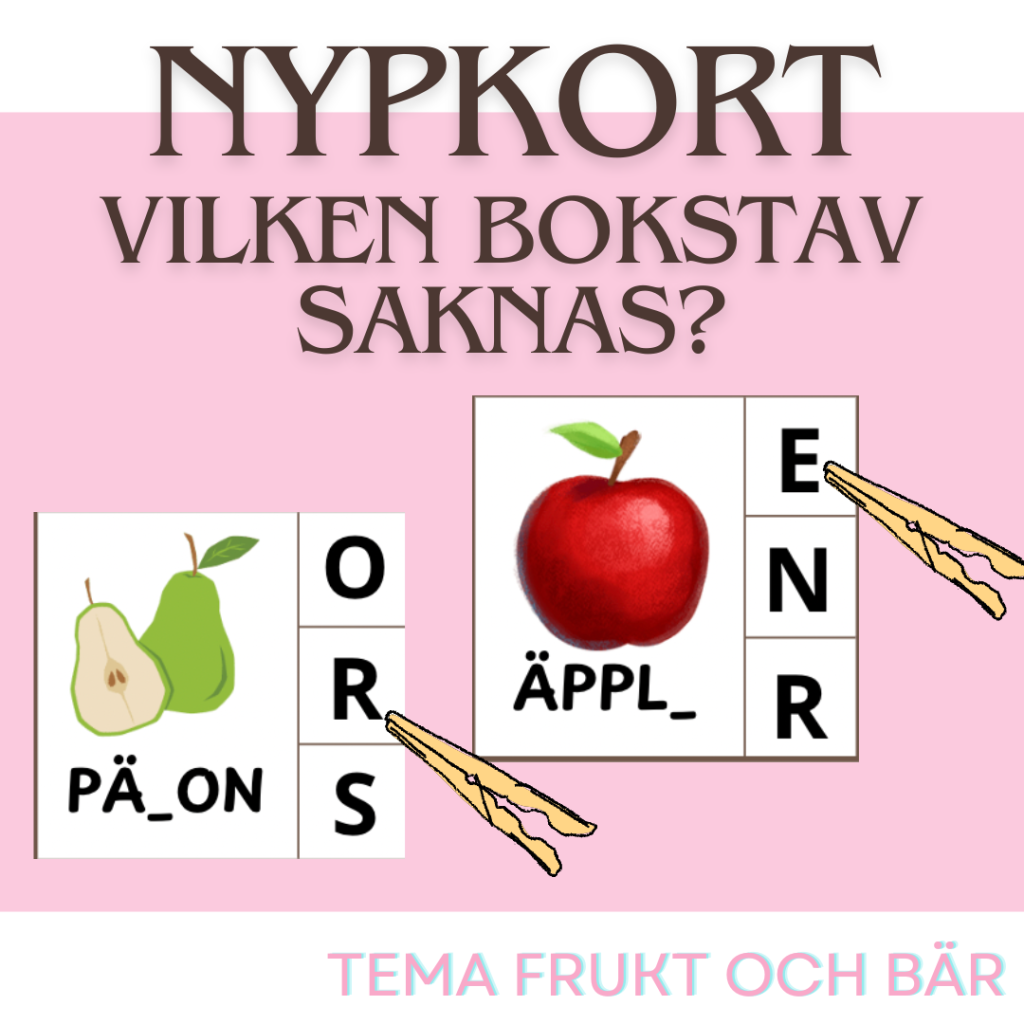 Nypkort – Vilken bokstav saknas? tema frukt & bär