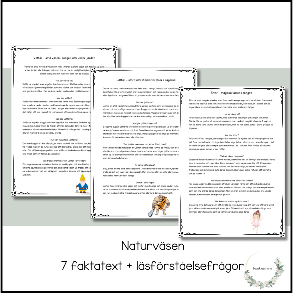Naturväsen – 7 faktatexter + läsförståelsefrågor