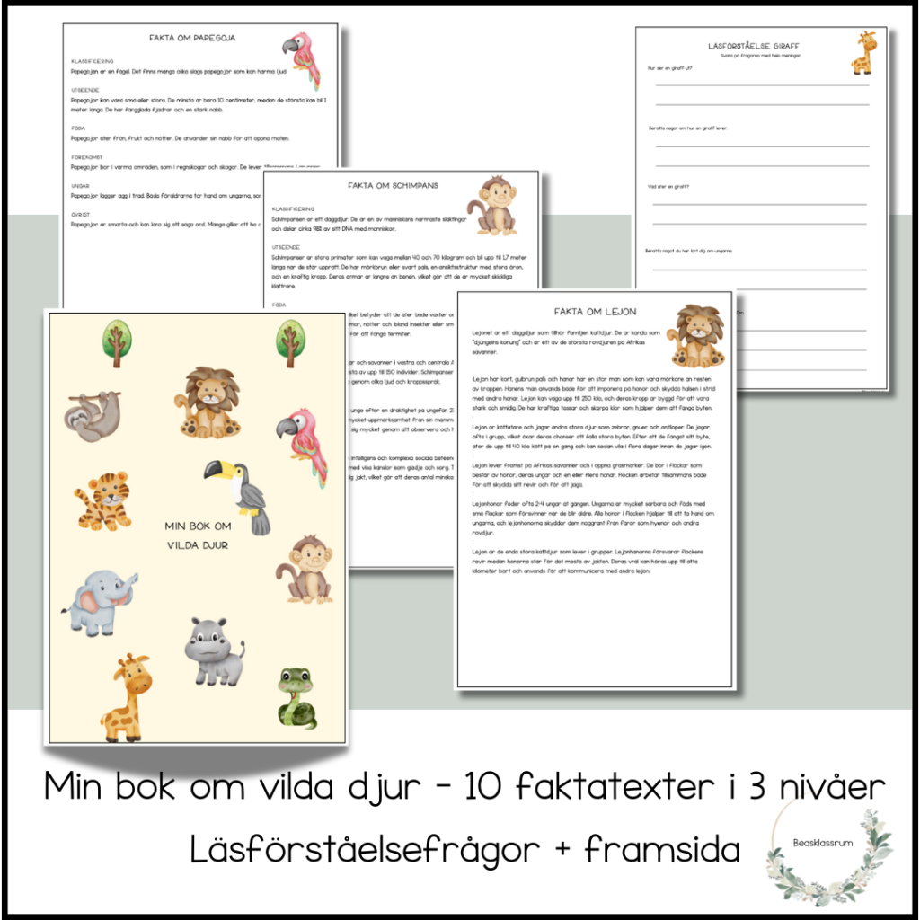 Min bok om vilda djur – 10 faktatexter (3 nivåer)