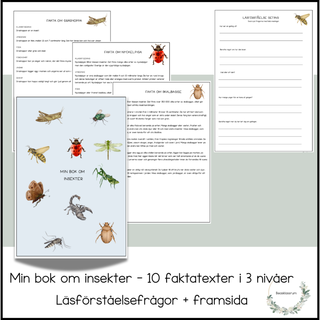 Min bok om insekter – 10 faktatexter (3 nivåer)