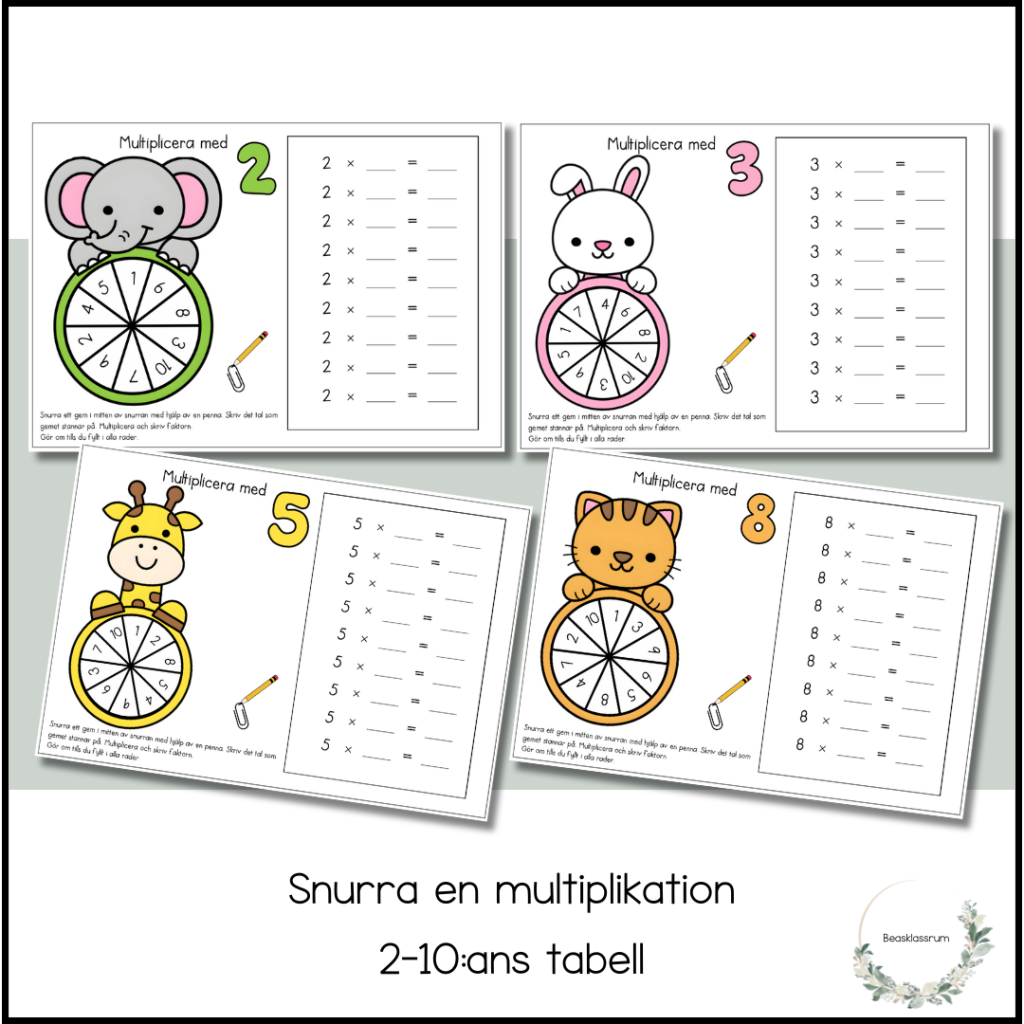 Snurra en multiplikation (2-10ans tabell)