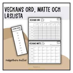 Veckans ord, matte och läslista