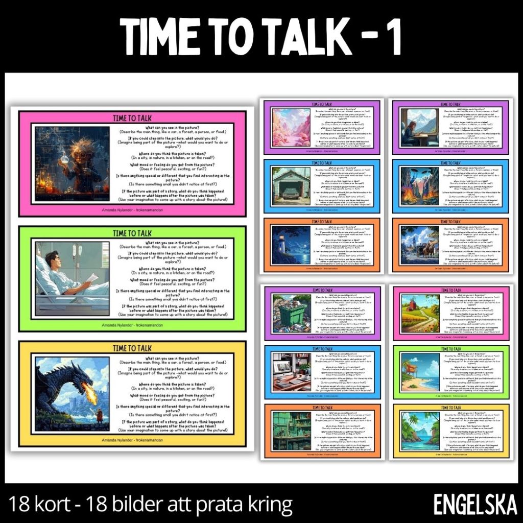 Time to talk – 1 – 18 talkort – 18 illustrationer – stödstruktur