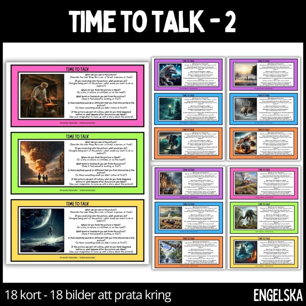 Time to talk – 2 – 18 talkort – 18 illustrationer – stödstruktur