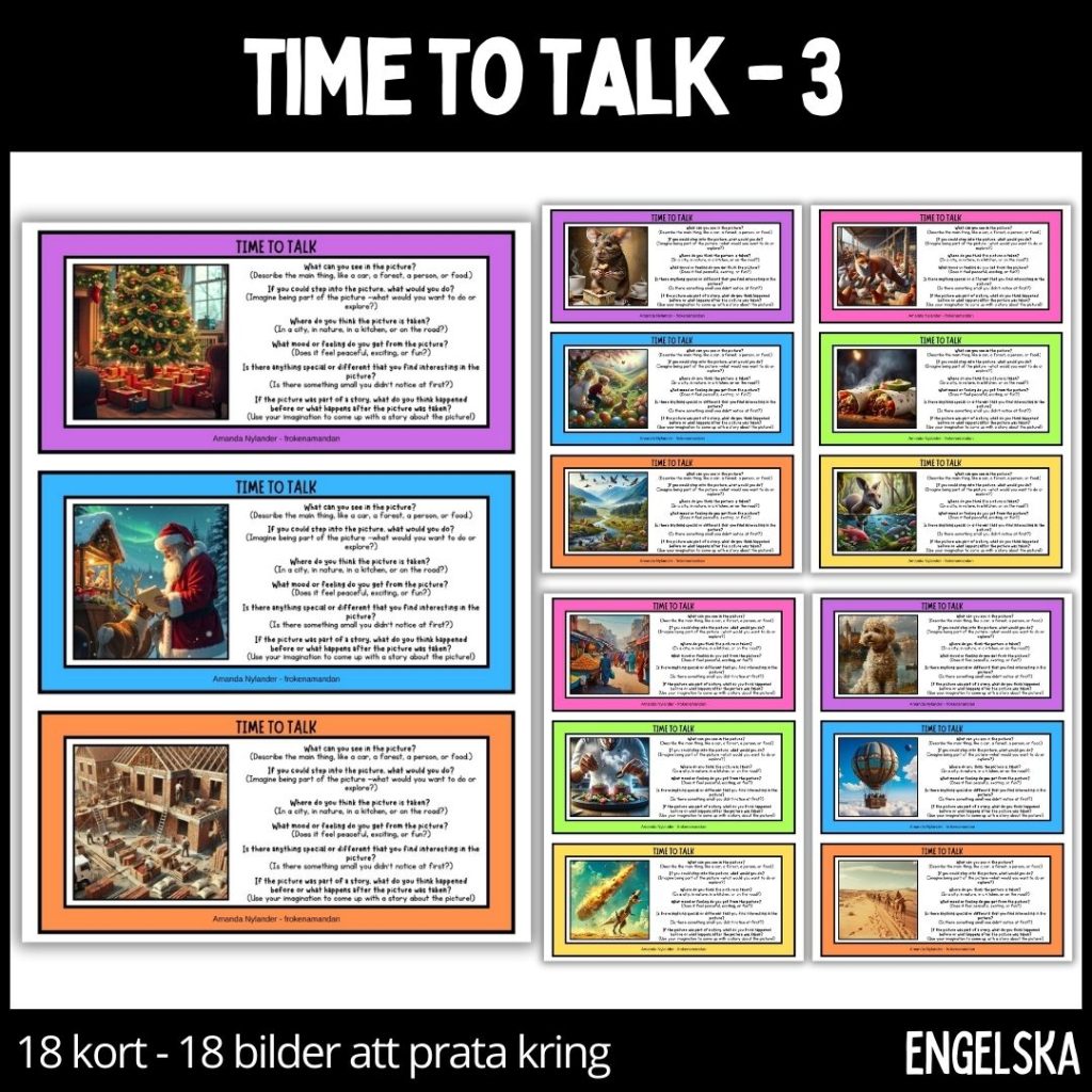 Time to talk – 3 – 18 talkort – 18 illustrationer – stödstruktur