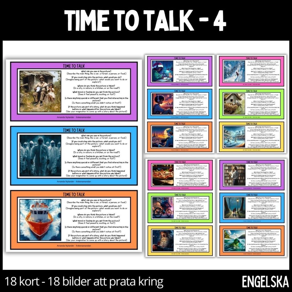 Time to talk – 4 – 18 talkort – 18 illustrationer – stödstruktur