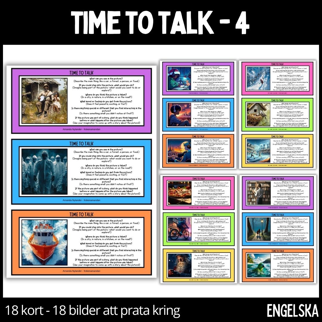 Time to talk - 4 - 18 talkort - 18 illustrationer - stödstruktur
