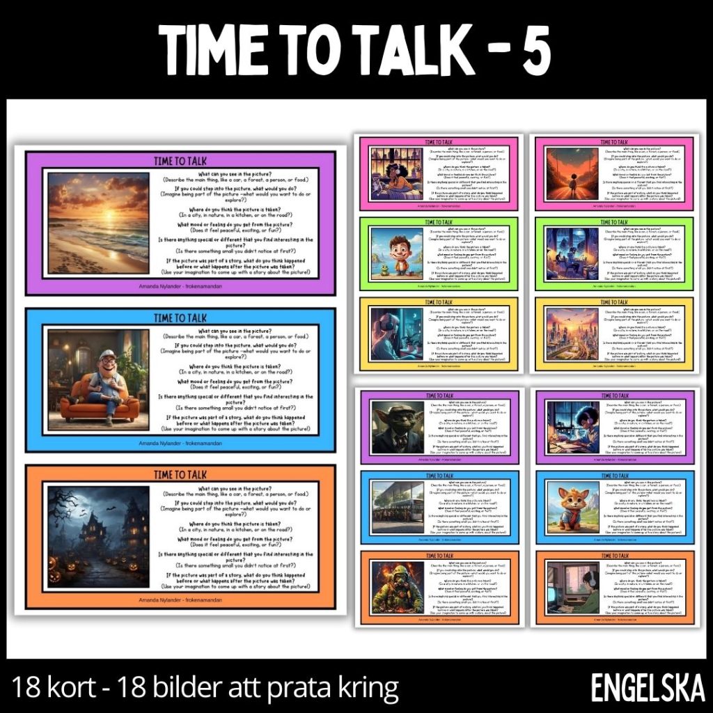 Time to talk – 5 – 18 talkort – 18 illustrationer – stödstruktur