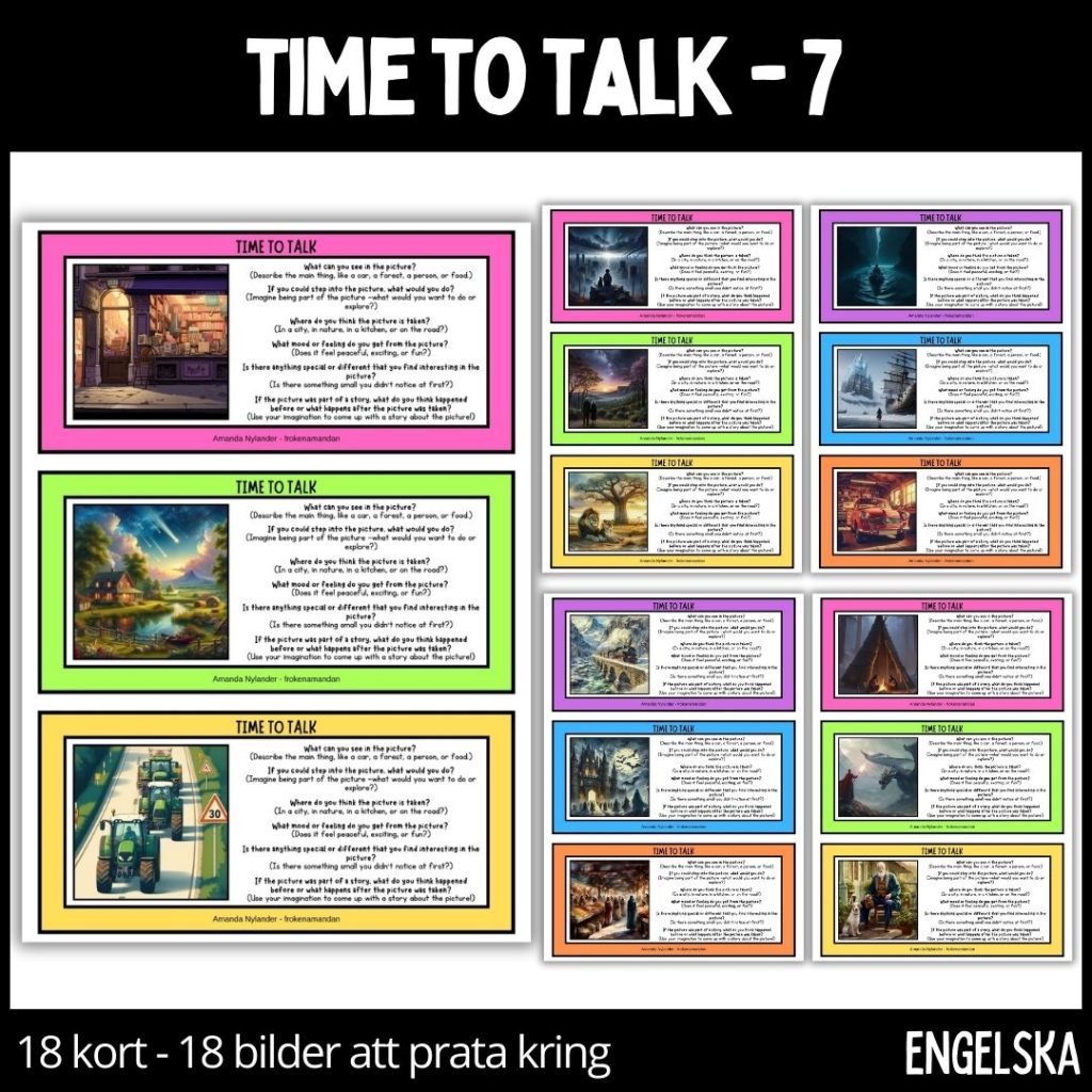 Time to talk – 7 – 18 talkort – 18 illustrationer – stödstruktur