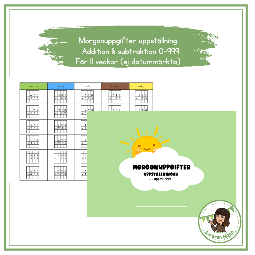 Morgonuppgifter för 11 veckor (endast uppställning