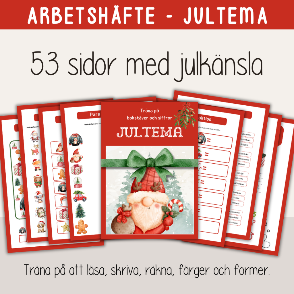 Jultema – Arbetshäfte bokstäver siffror färger former