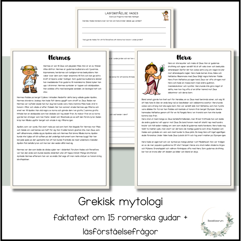 Grekisk mytologi – faktatexter 15 gudar