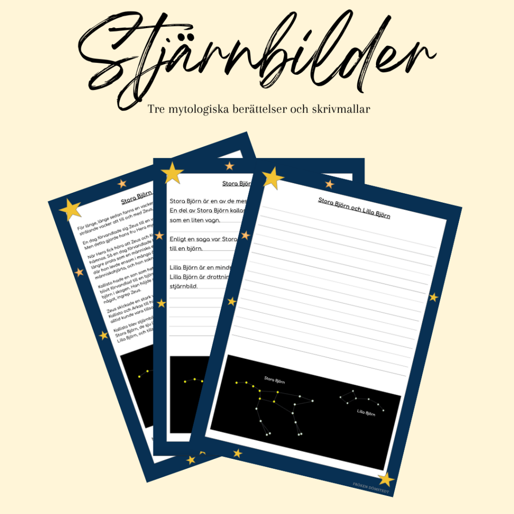 Stjärnbilder och mytologiska berättelser (Orion, Skorpionen, Stora Hund, Lilla Hund, Stora Björn och Lilla Björn)