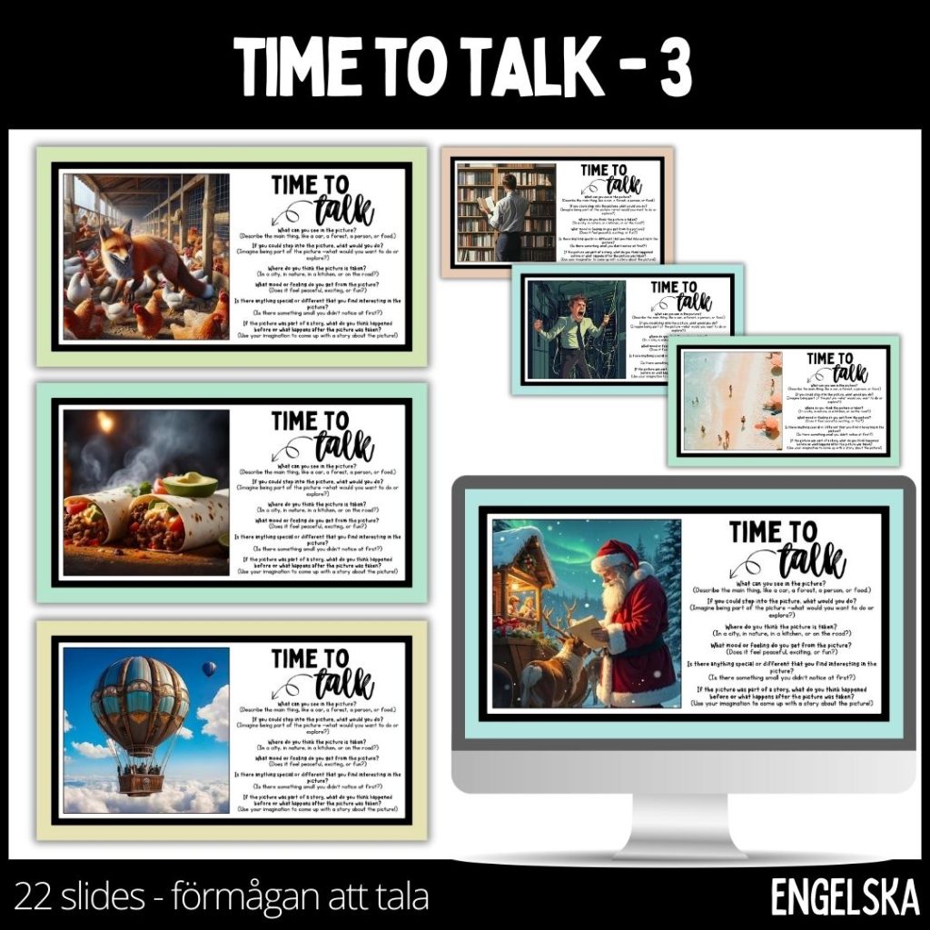 Time to talk – 3 – presentation – 22 slides, 22 illustrationer & stödstruktur