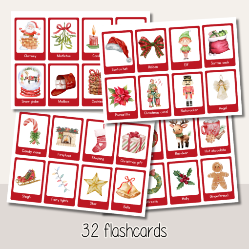 Jul - Christmas - glosor - julord på engelska Flashcards och skrivblad
