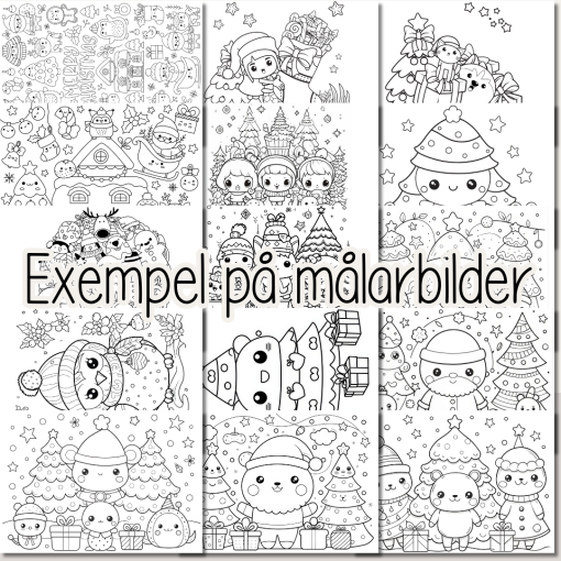 Jul - Målarbilder Kawaii med jultema