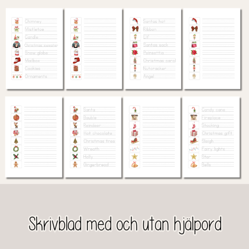 Jul - Christmas - glosor - julord på engelska Flashcards och skrivblad