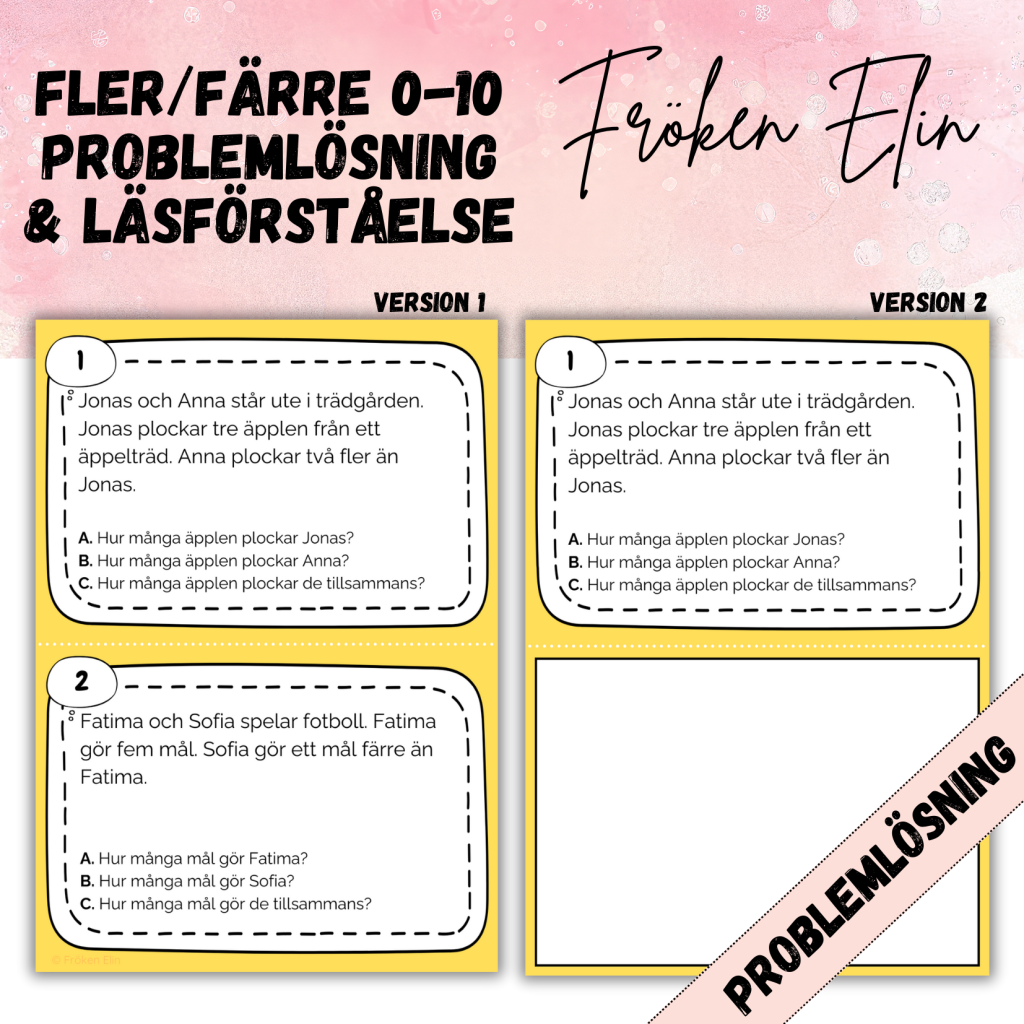 Fler/Färre – problemlösning & läsförståelse 0-10