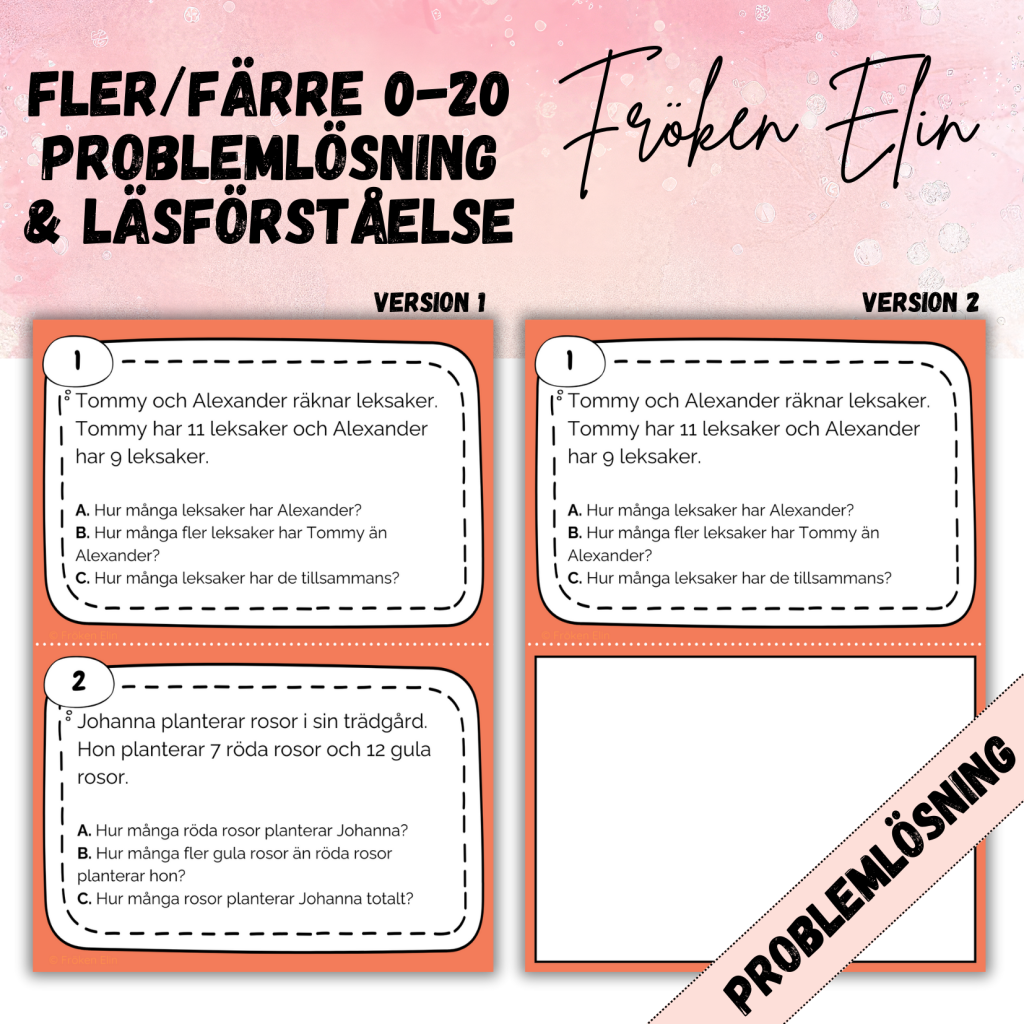 Fler/Färre – problemlösning & läsförståelse 0-20