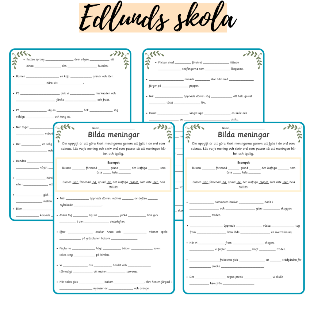 Bilda meningar – Fyll i orden