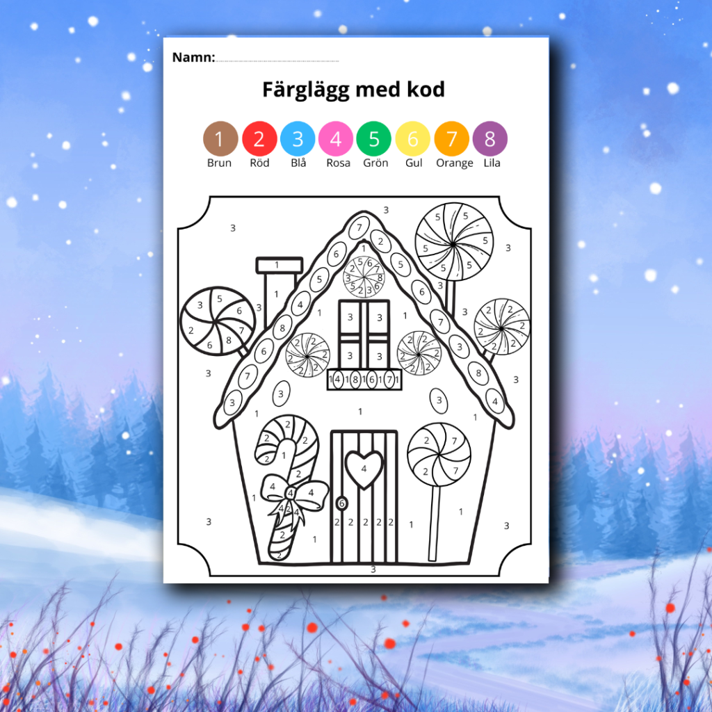 Färglägg med kod-Pepparkakshus