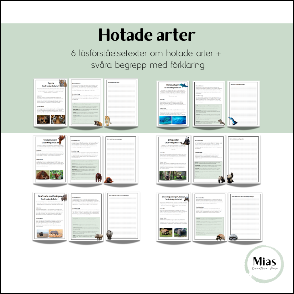 Hotade arter: Läsförståelsetexter