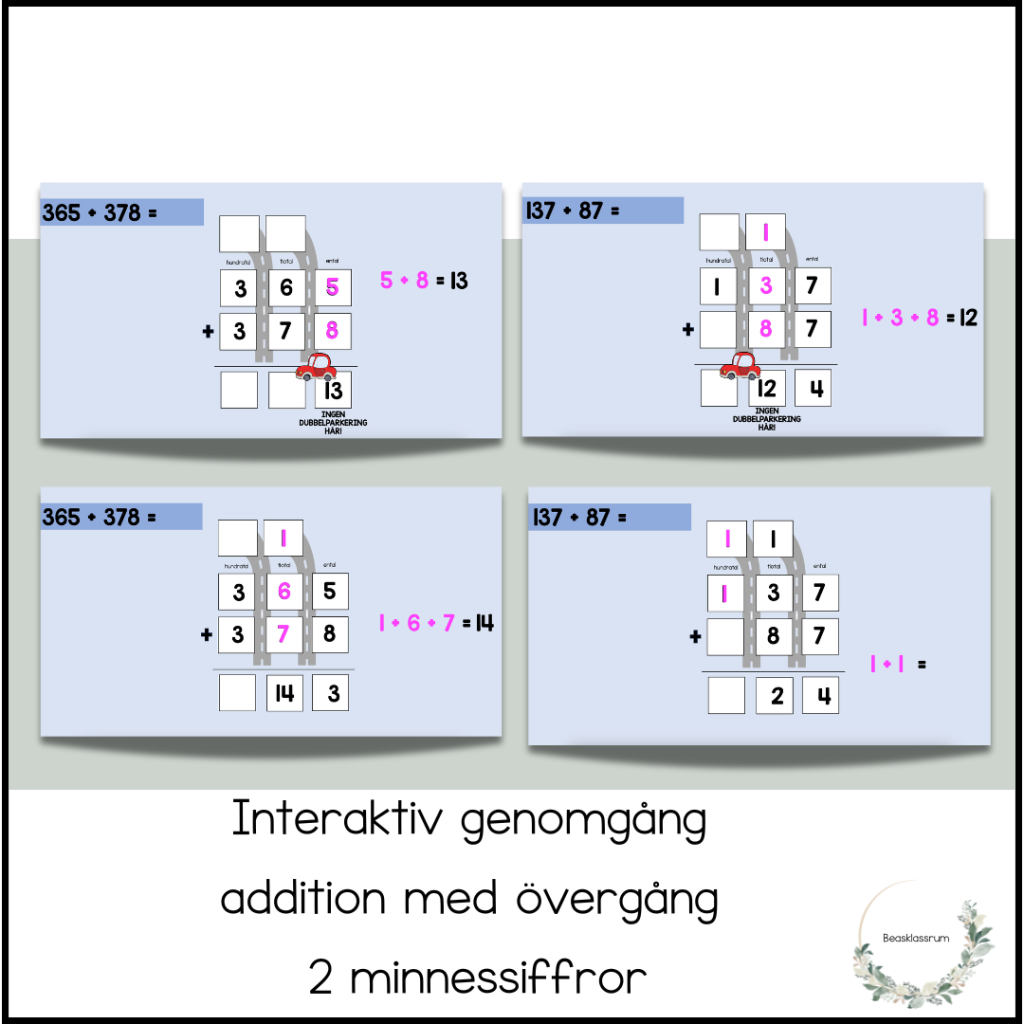 Interaktiv presentation – addition med övergång, 2 minnessiffror