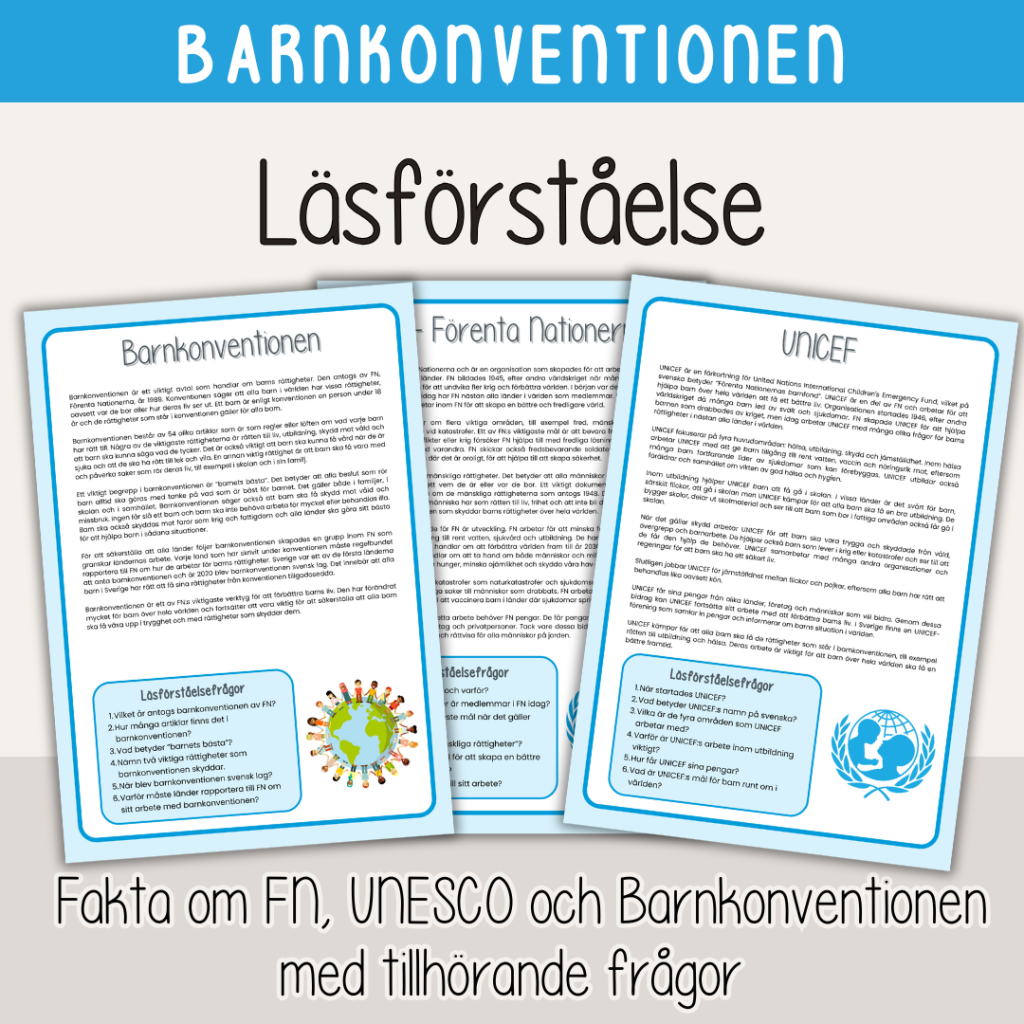 Barnkonventionen – FN – UNICEF – Läsförståelse