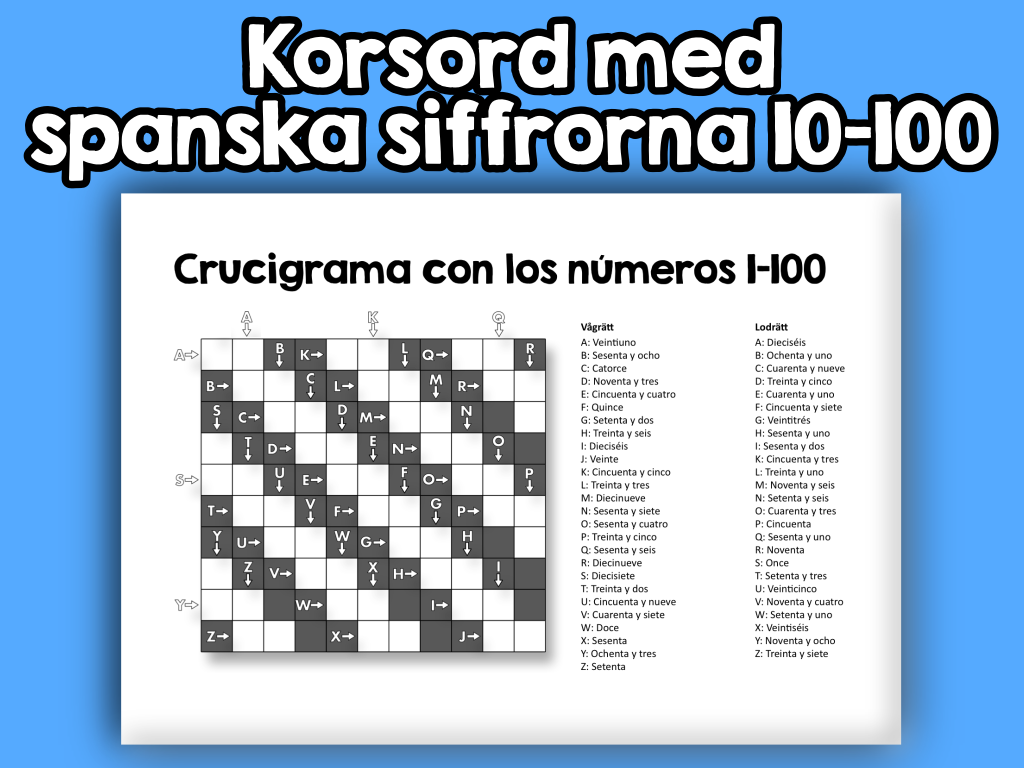 Korsord med spanska siffrorna 10-100