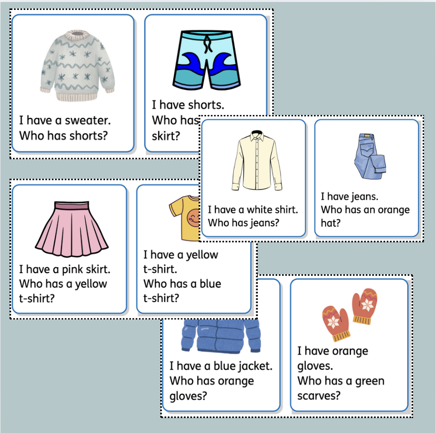 Clothes and colors - I have, Who has card game