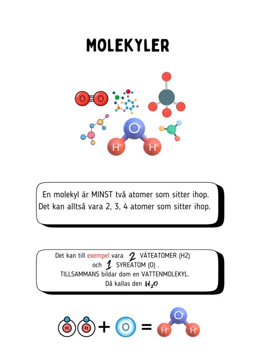 Kortfattat om kemiska föreningar, reaktioner, atomer och molekyler.