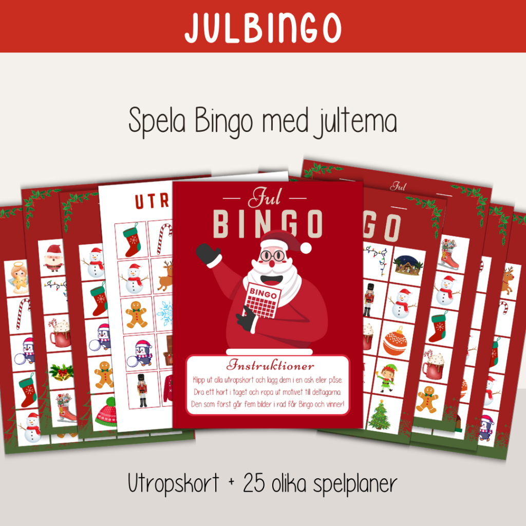 Julbingo med 25 olika spelplaner