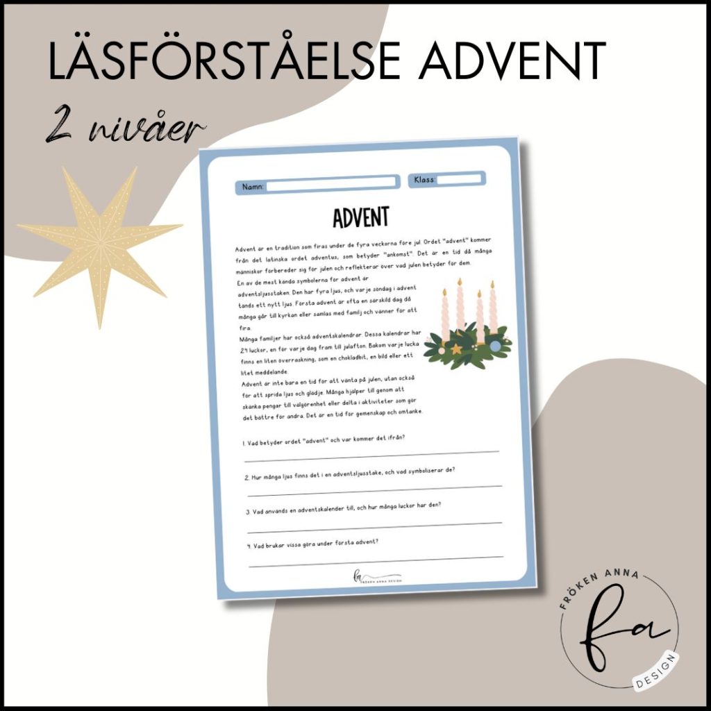 Läsförståelse Advent (två nivåer)