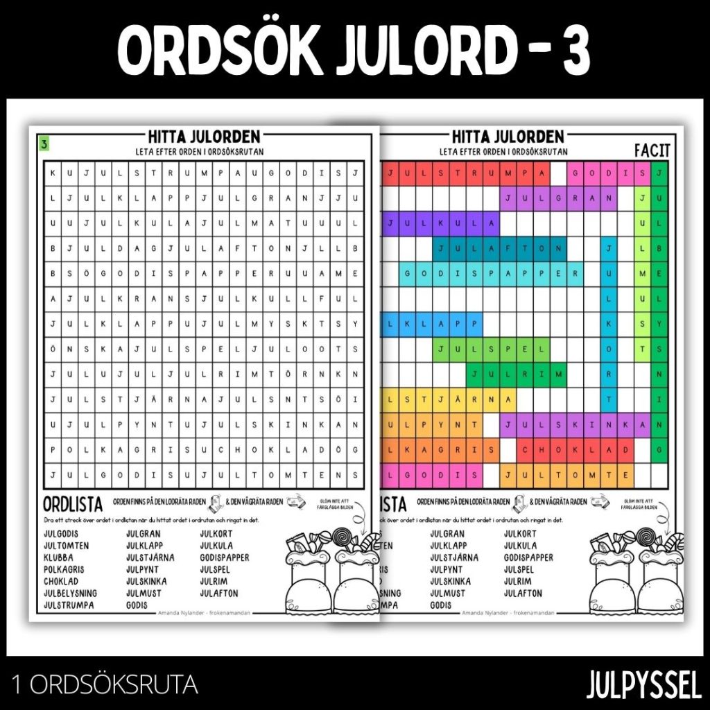 Ordsök julord – 3 med färgläggningsbild