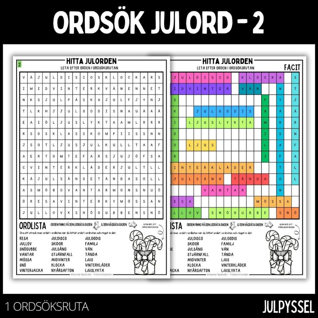 Ordsök julord – 2 med färgläggningsbild