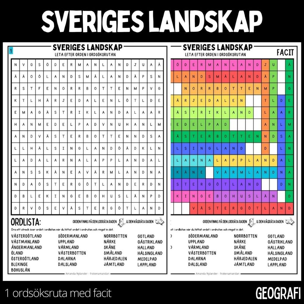 Sveriges landskap – ordsöksruta