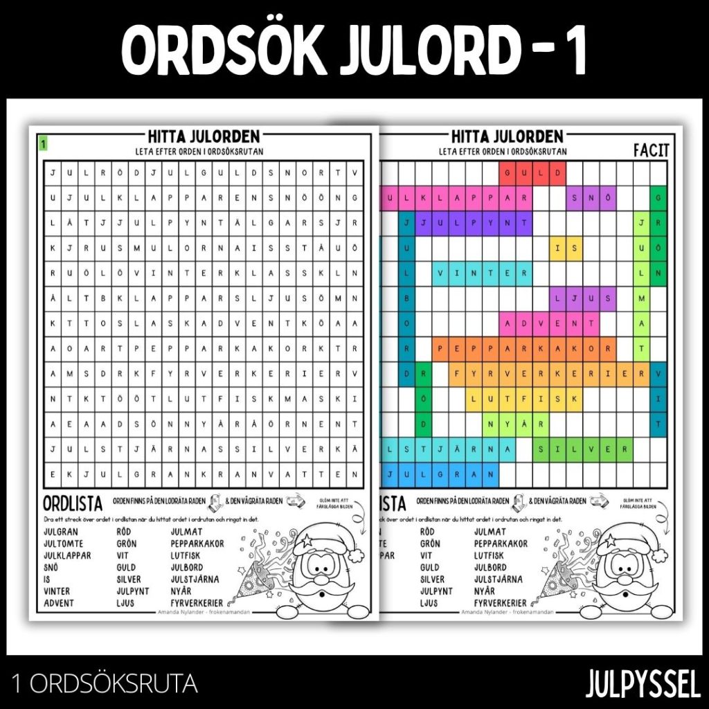 Ordsök julord – 1 med färgläggningsbild
