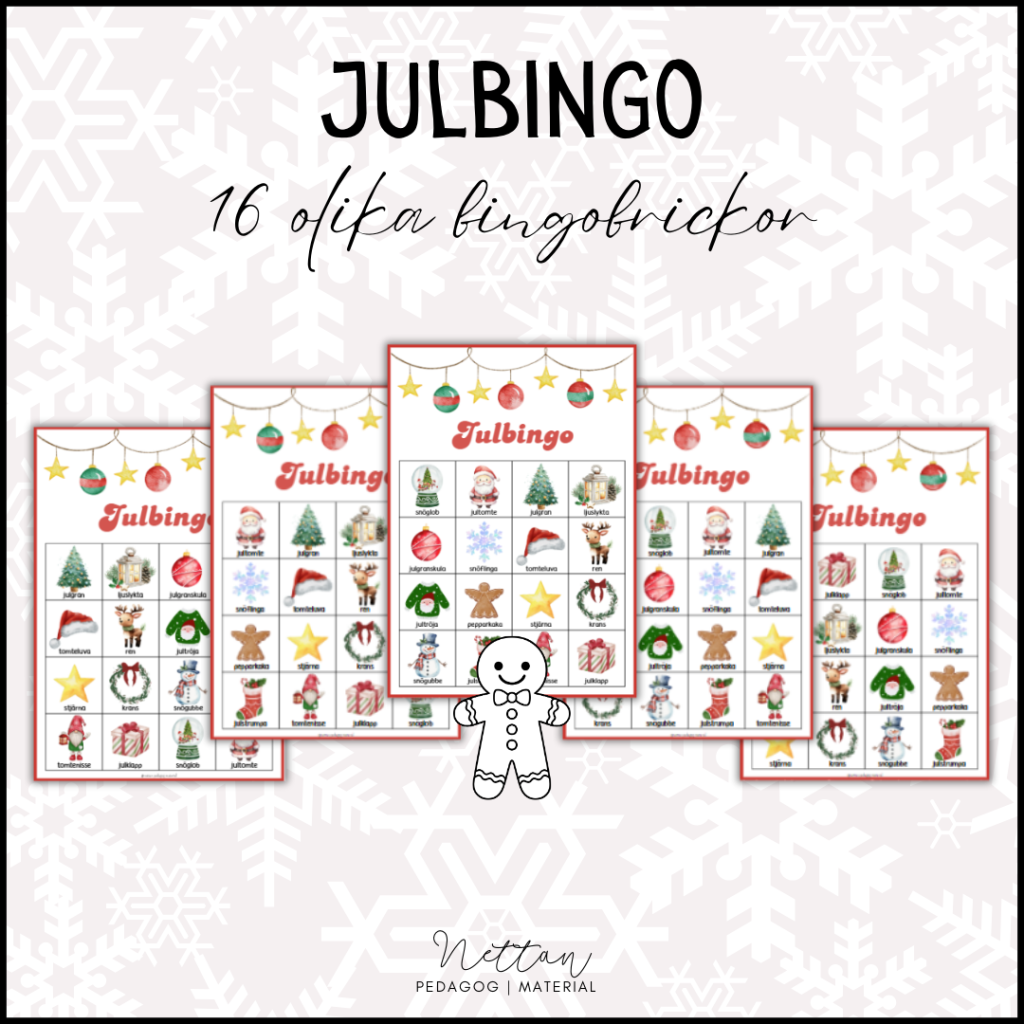 Julbingo med 16 olika bingobrickor