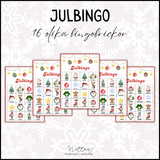 Julbingo med 16 olika bingobrickor