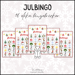 Julbingo med 16 olika bingobrickor