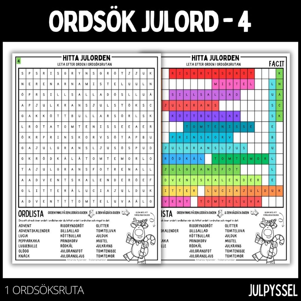 Ordsök julord – 4 med färgläggningsbild