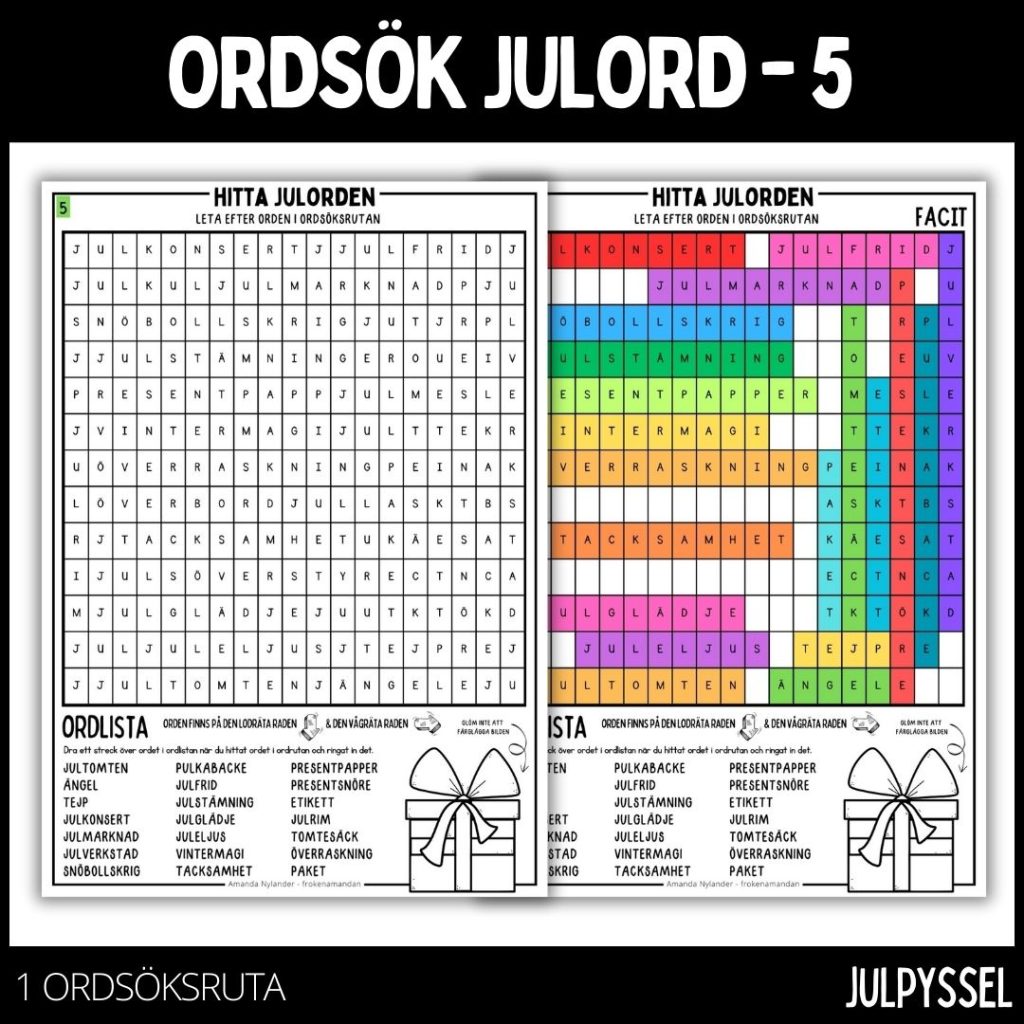 Ordsök julord – 5 med färgläggningsbild