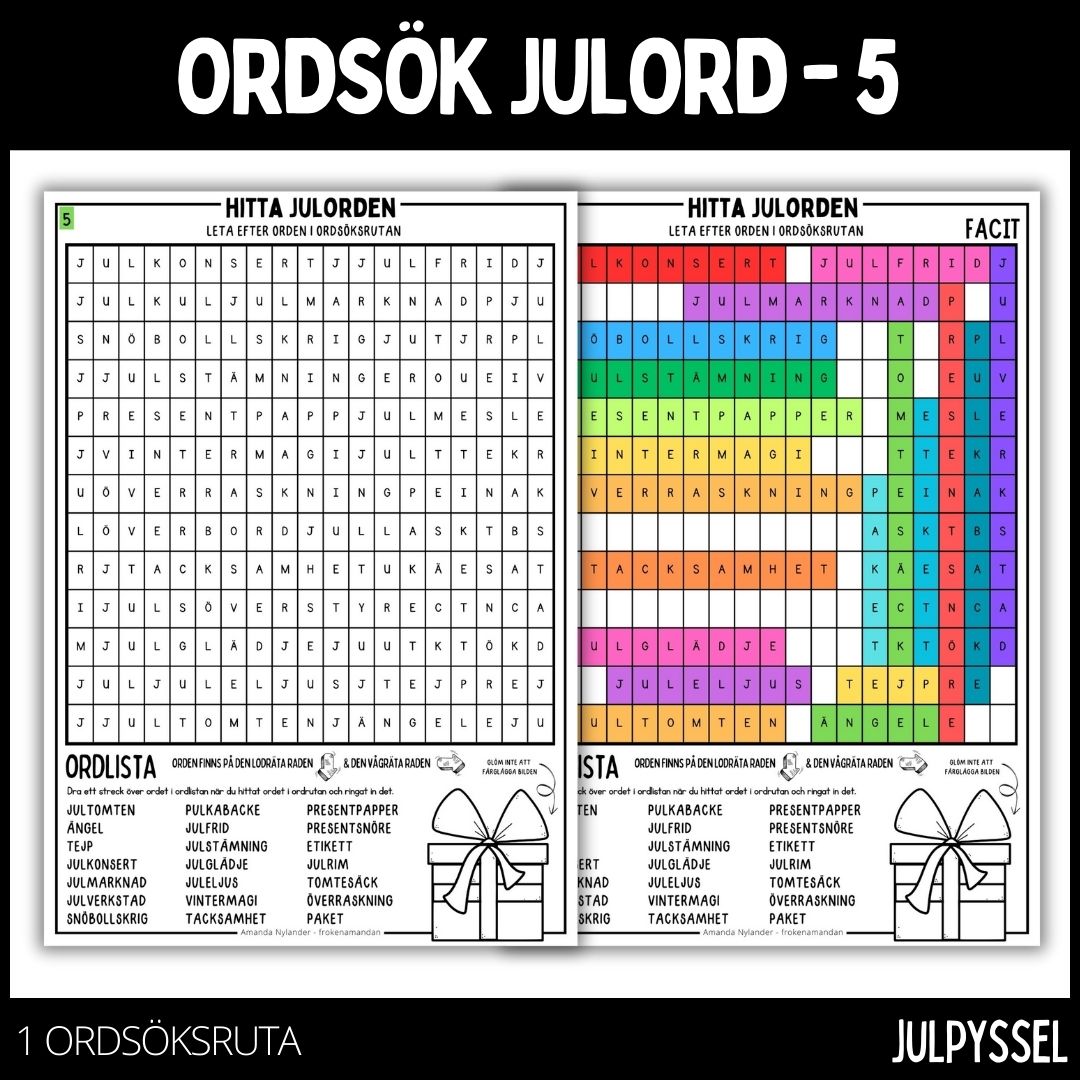 Ordsök julord - 5 med färgläggningsbild