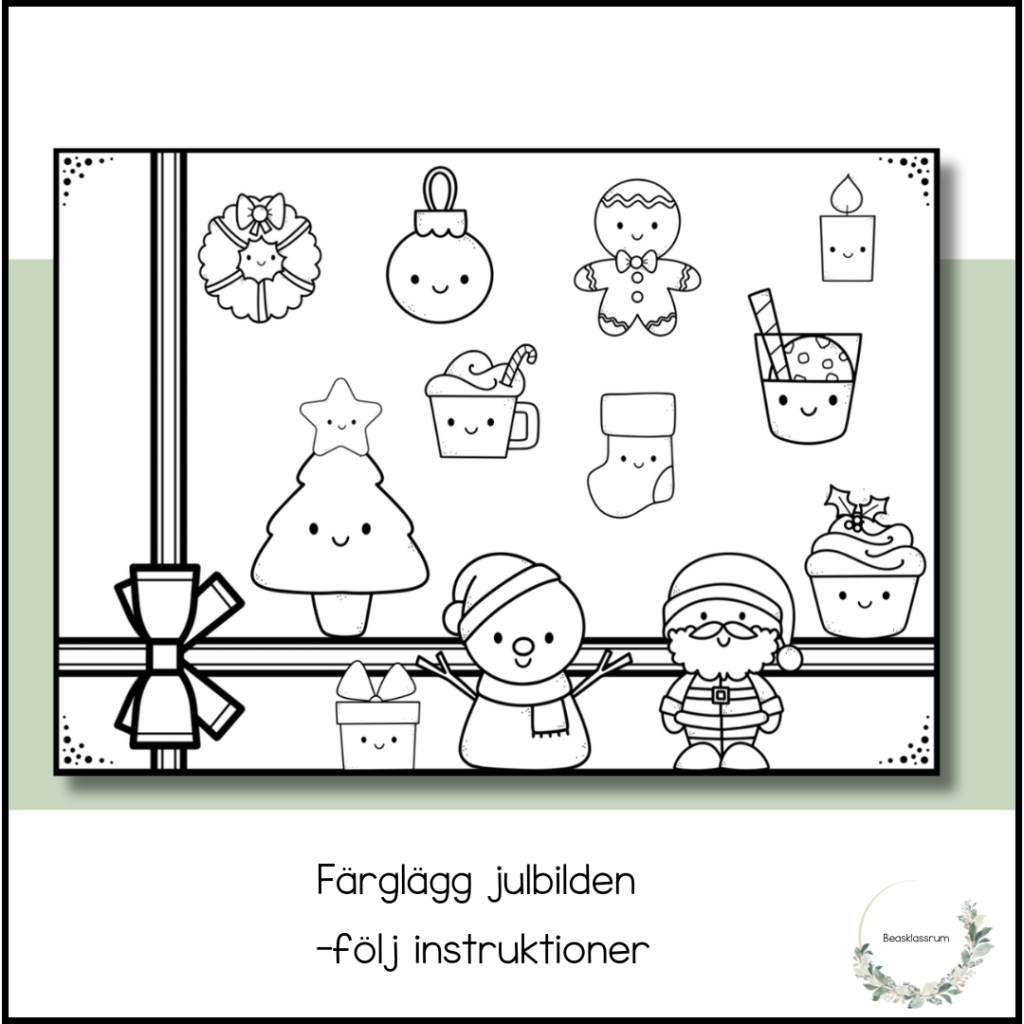 Färglägg julbilden efter instruktioner