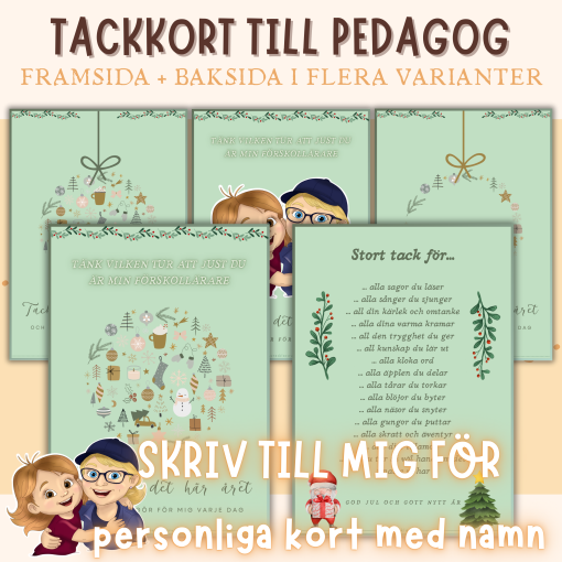 Tackkort till pedagog på förskola - Jul