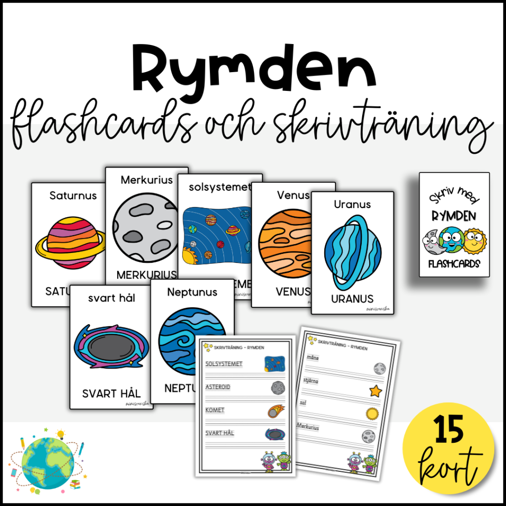 Rymden – Flashcards och skrivträning